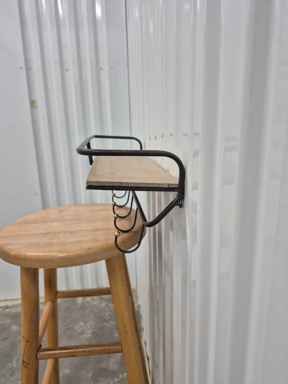 Metal And Wood 5 Hook Wall Shelf w/ Gold Accents 19